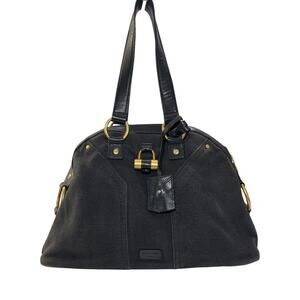 Vintage Yves Saint Laurent Rive Gauche Muse Tote Black Canvas Leather Italy